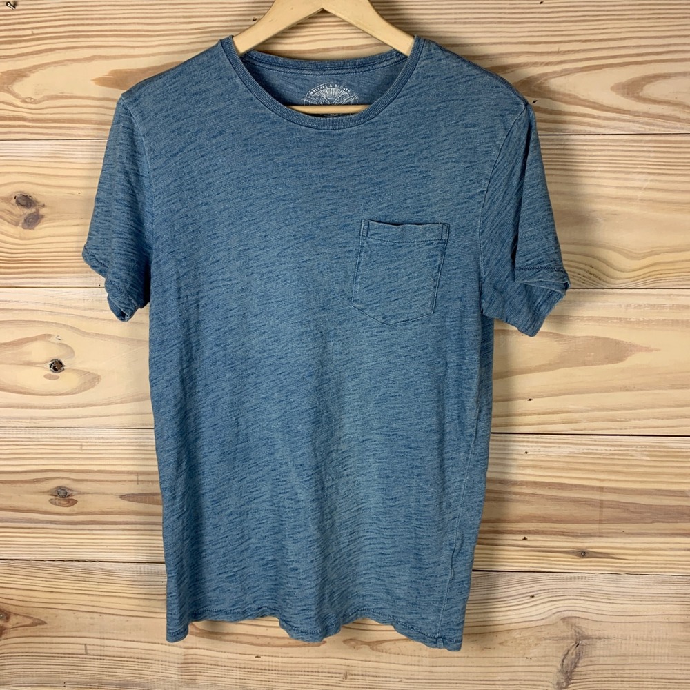 Wallace & Barnes T-Shirt Mens Small Indigo Blue Slub Cotton Pocket Tee A2420